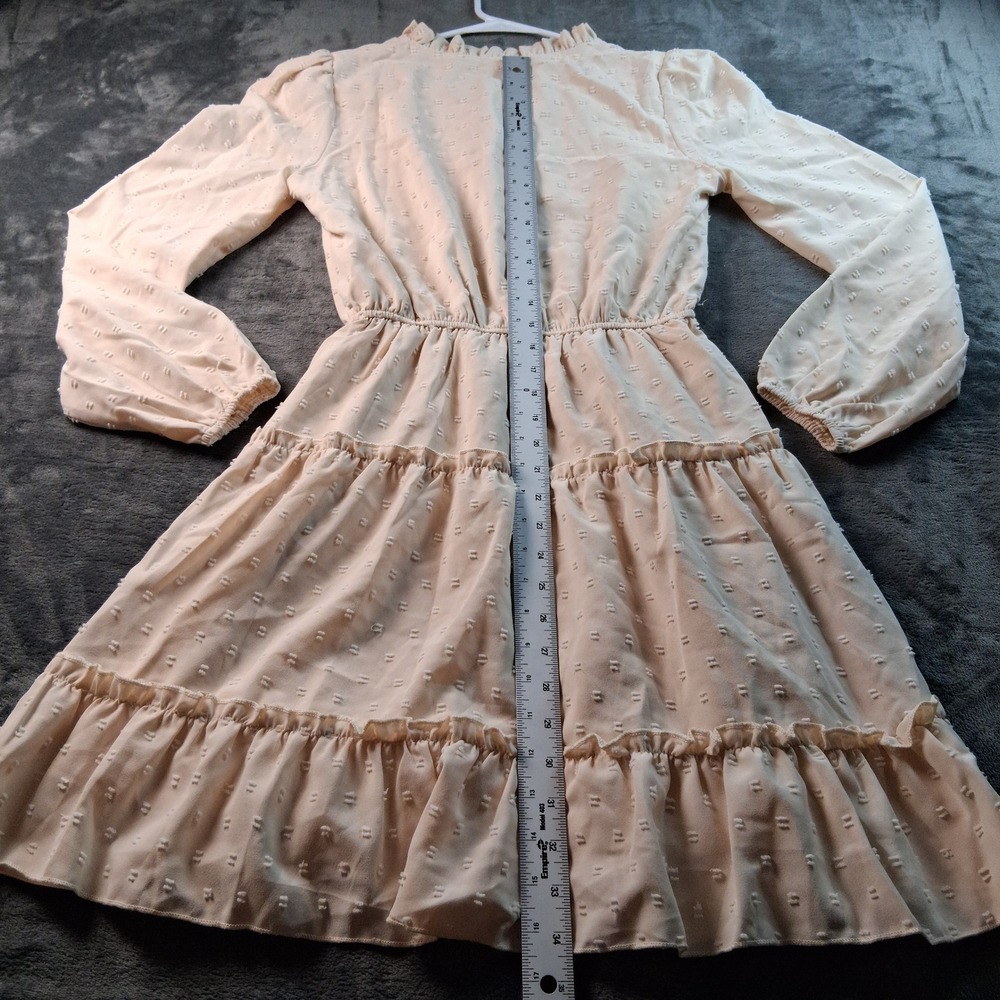 NWT Cupshe Mini Dress Womens XS Cream Swiss Dot Tiered Ruffle Long Sleeve Boho - Picture 7 of 8